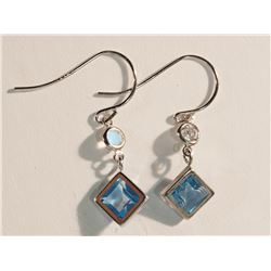 #21-10K GOLD BLUE TOPAZ & MOONSTONE EARRINGS