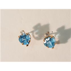 #23-10K GOLD BLUE TOPAZ HEART-SHAPED EARRINGS