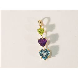 #47-14K GOLD PERIDOT, AMETHYST, BLUE TOPAZ