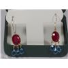 Image 1 : 10K GOLD RUBY(10.20CT) & BLUE TOPAZ EARRINGS