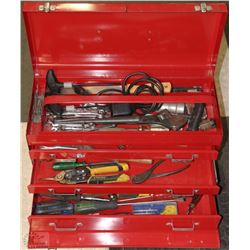RED BEACH STEEL LOCKABLE TOOL BOX FULL OF