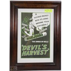 MARIJUANA DEVILS HARVEST FRAMED PRINT