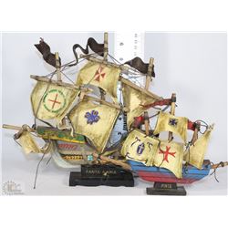 FLAT OF 2 WOODEN SHIPS, SMALL SHIP HAS DAMAGE TO
