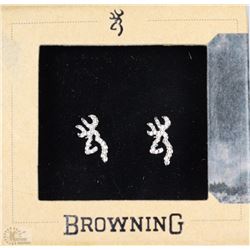 CLEAR BUCKMARK BLING EARRINGS