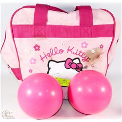 HELLO KITTY BOWLING BALLS AND CARRYING BAG