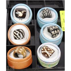 LOT OF 6 WOODEN FASHION RINGS