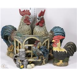 BOX OF ESTATE PORCELAIN CHICKEN ORNAMENTS 2 LRG