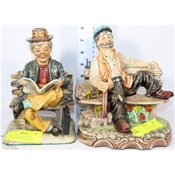 SET OF 2 ESTATE PORCELAIN FIGURINES: HOBO ON BENCH
