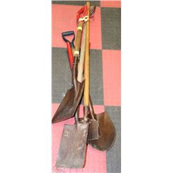 LOT OF YARD TOOLS; SHOVEL, SPADE, ICE SCRAPPER