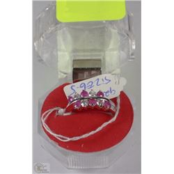 #18-NATURAL/ENHANCED RUBY & CZ RING .925 SILVER SIZE 6.5