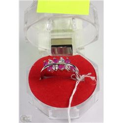 #19-NATURAL/ENHANCED RUBY & CZ RING .925 SILVER SIZE 7.5
