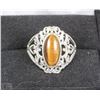 Image 1 : #23-LARGE OVAL TIGERS EYE .925 FILIGREE RING