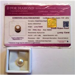 4 CT  FRESH WATER PEARL GEMSTONE & COA