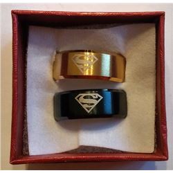 LOT OF 2 STAINLESS STEEL SUPERMAN RINGS