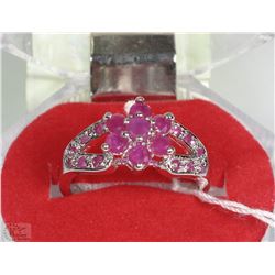 #11-NATURAL/ENHANCED RED RUBY & CZ  .925 SOLID SILVER RING