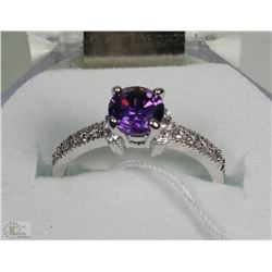 #14-NATURAL/ENHANCED AMETHYST & CZ .925 SOLID SILVER RING SIZE 6