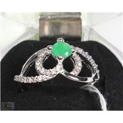 #16-NATURAL/ENHANCED GREEN  EMERALD & CZ .925 SOLID SILVER RING