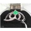 Image 1 : #16-NATURAL/ENHANCED GREEN  EMERALD & CZ .925 SOLID SILVER RING