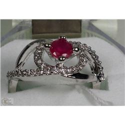 #4-NATURAL/ENHANCED RED RUBY & CZ .925 SOLID SILVER RING
