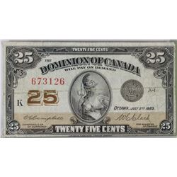 1923 DOMINION OF CANADA 25 CENT SHINPLASTER