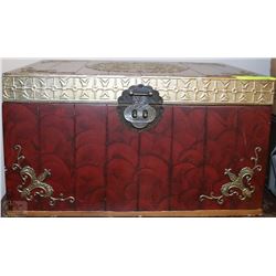 WOOD TRUNK WITH METAL INLAY 17.5"X13.5"X9.5"