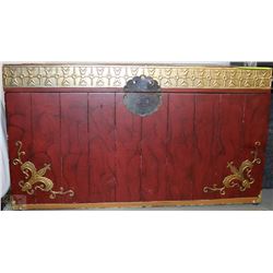 WOOD TRUNK WITH METAL INLAY 20.5"X16.5"X12"