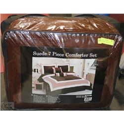 BRAND NEW SUEDE 7PC KING COMFORTER SET BROWN