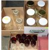 Image 1 : LOT OF VINTAGE ESTATE ITEMS. MASON JARS, RED GLASSES