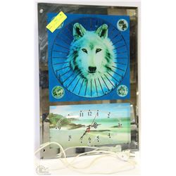 LARGE ELECTRIC LIGHT UP WOLF CLOCK