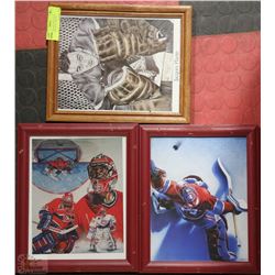 LOT OF 3 FRAMED MONTREAL CANADIENS ARTIST PRINTS