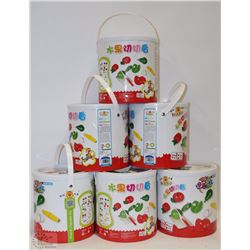 LOT OF 6 WOODEN VEGETABLE BUCKETS -TEACHES KIDS