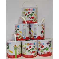 LOT OF 6 WOODEN VEGETABLE BUCKETS -TEACHES KIDS
