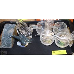 FLAT WITH SLAB OF QUARTZ, CRYSTAL CANDLE HOLDER &