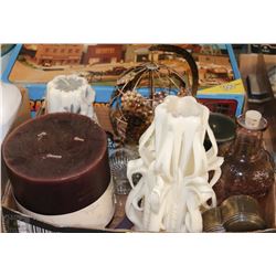 BOX OF TRINKET BOXES,CANDLES AND HOLDERS