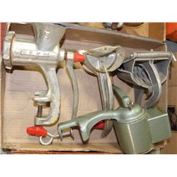 FLAT OF VINTAGE GRINDERS, SHREDDERS & JUICER