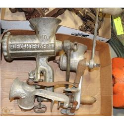 TRAY OF ALEXANDER & UNIVERSAL MEAT GRINDERS