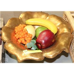 GOLD TONE CENTERPIECE FRUIT BOWL FILLED WITH
