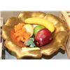 Image 1 : GOLD TONE CENTERPIECE FRUIT BOWL FILLED WITH