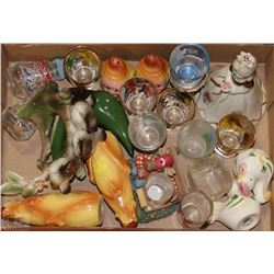 FLAT OF VINTAGE SALT & PEPPER SHAKERS AND SHOT