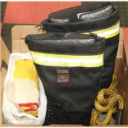 LOT OF WORK GLOVES, TOW ROPE, SAFETY BELT