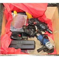 WOODEN TOOL BOX WITH ASSORTED TOOLS INCLUDING