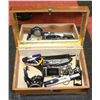 Image 1 : WOODEN BOX W/MEN'S WATCHES, KNIFE,