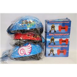 LOT OF 3 NEW CHILDS HELMETS & 3 WHIRLWIND PULLEY