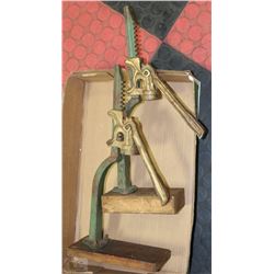 2 VINTAGE BOTTLE CAPPERS ON BLOCKS