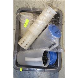 BUS PAN WITH CUTLERY TRAYS, KNIVES, JUGS, ETC.