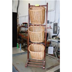 3-TIER WOOD & WICKER BASKET ORGANIZER