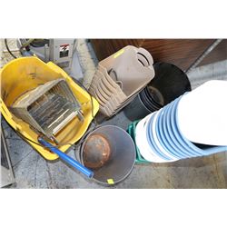 LARGE LOT OF GARBAGE CANS & MOP BUCKET