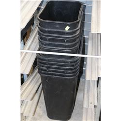 LOT OF BLACK GARBAGE CANS