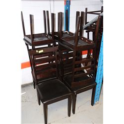 SET OF 7 WOOD/LEATHERETTE BROWN DINING CHAIRS