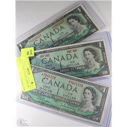 2-1967 & 1-1954 CANADA 1 DOLLAR BILLS
